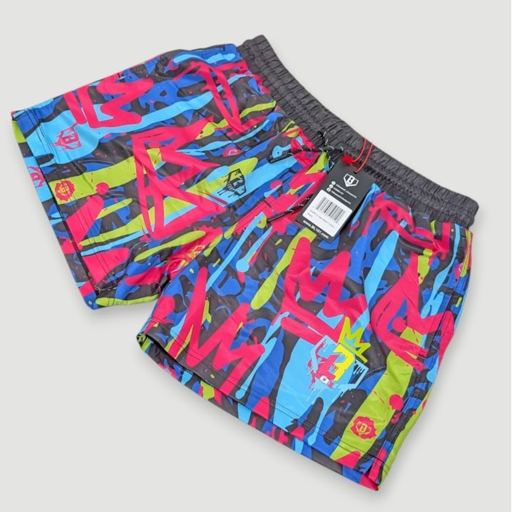 Baseball Lifestyle 101 Graffiti Crown Swim Trunks Men Small Multicolor Shorts